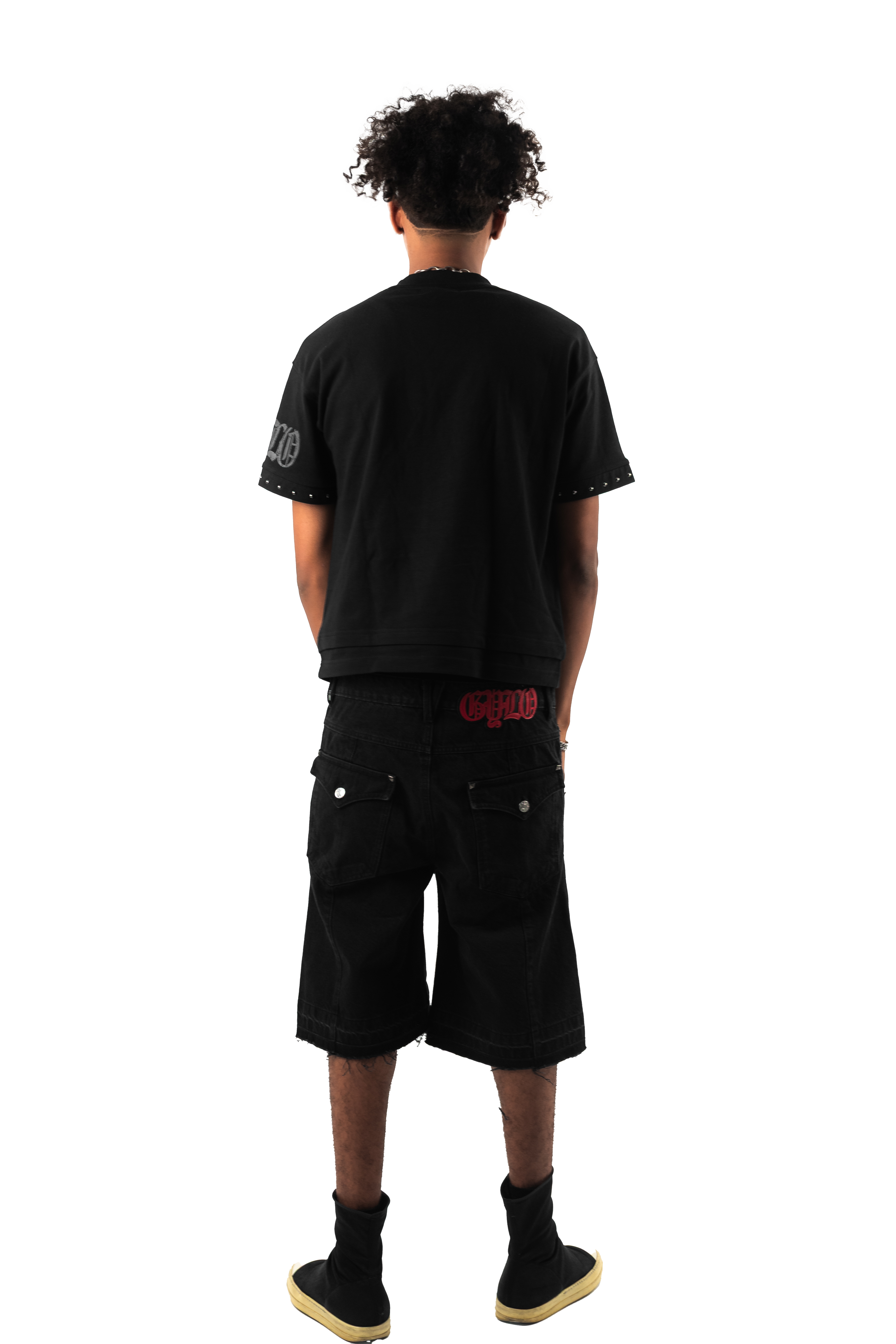 'Fangs' Black Denim Shorts