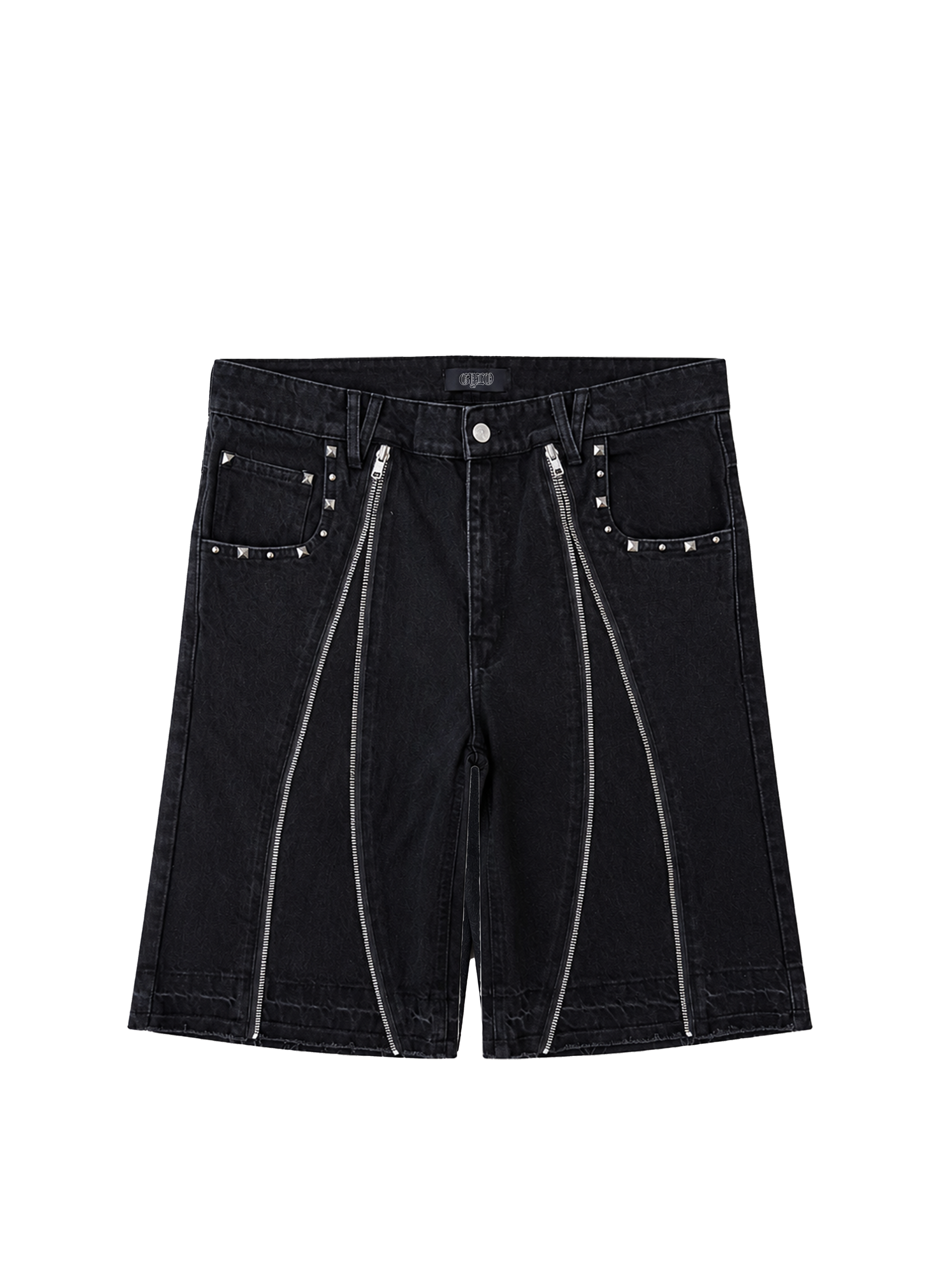 'Fangs' Black Denim Shorts