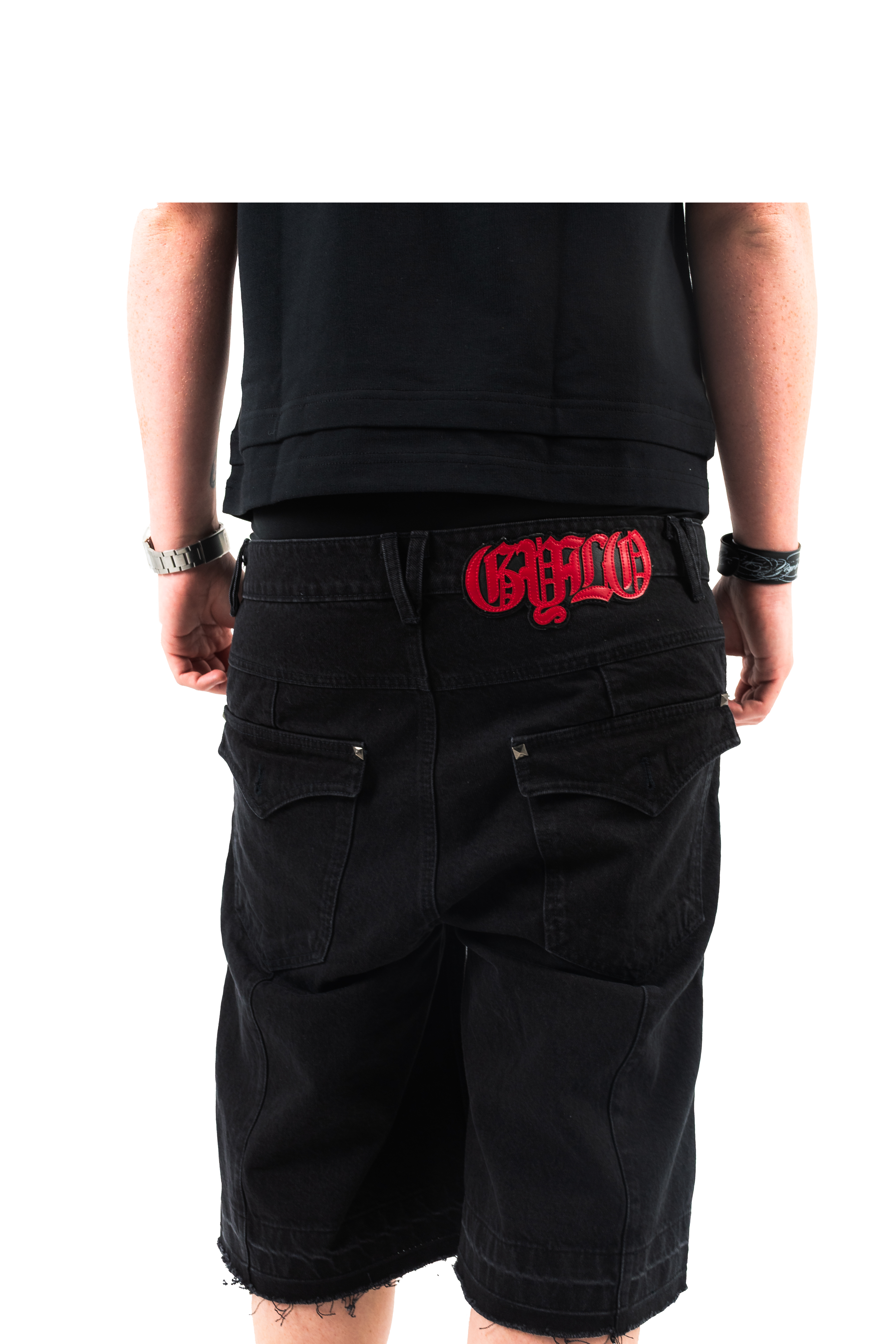 'Fangs' Black Denim Shorts